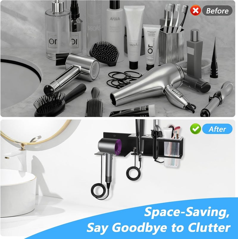 Yimerlen Hair Tool Organizer, 3-in-1 Universal Hair Dryer Holder Wall Mounted, Metal Hot Tools Organizer for Blow Dryer, Straightener and Curling Iron, Stylers Storage Rack for Bathroom (with Comb and Hook) - Image 3